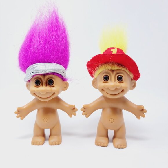 Vintage Russ Troll Dolls Pink and Yellow Haired lot of 2 4.5" - Picture 1 of 6
